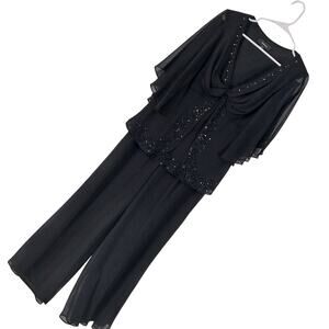 R & M RICHARDS! GLAM 2 PC CHIFFON PANTS, TOP, BEADED/SEQUINNED BODICE! SZ 12